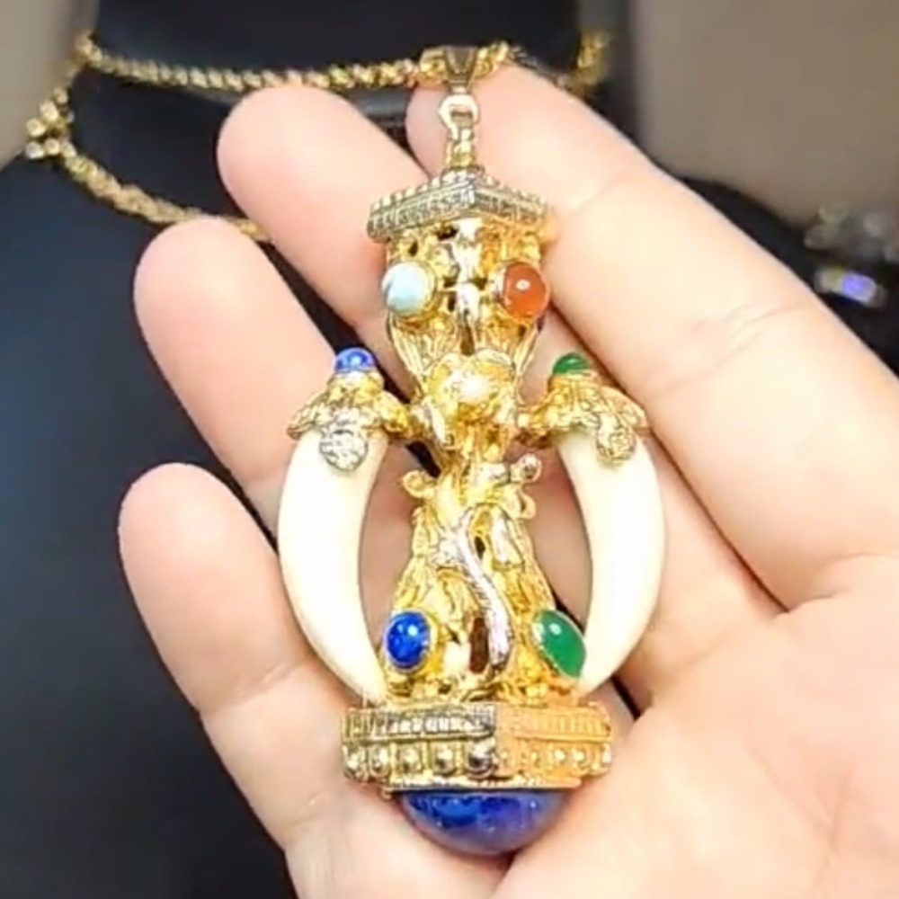 Kenneth Jay Lane Etruscan  Multicolor Pendant Necklace *RARE*